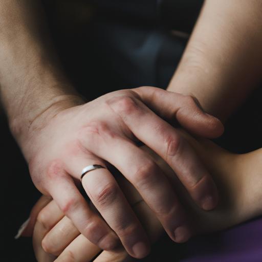 Hình ảnh gần cận của hai bàn tay nắm chặt nhau, miêu tả một khoảnh khắc tình cảm và xúc động.