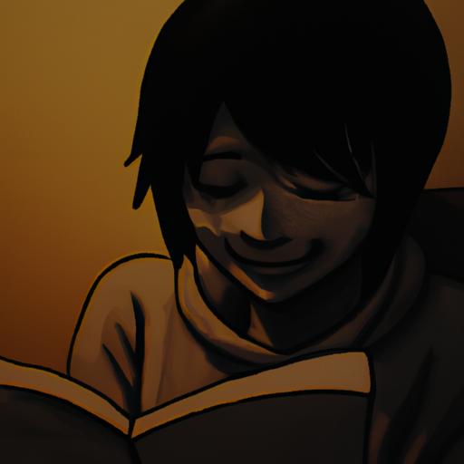 Một bức ảnh của một người đang đọc một cuốn truyện tranh hấp dẫn, với nụ cười trên môi.