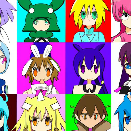 Hình minh họa đầy màu sắc với các nhân vật anime nổi tiếng.