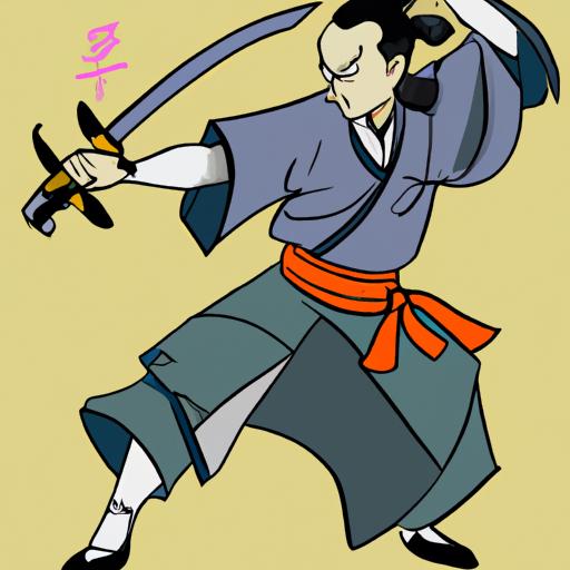 Hình minh họa về một samurai cầm kiếm trong tư thế động lực.