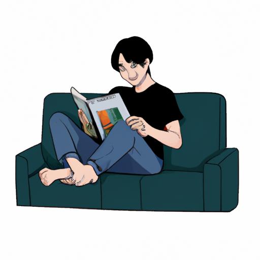 Người ngồi trên ghế sofa thoải mái, hoàn toàn chìm đắm trong việc đọc truyện tranh đam mỹ manhwa với nụ cười trên môi.