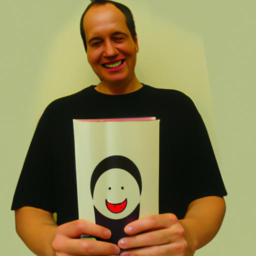 Một người cầm cuốn truyện tranh với nụ cười trên môi.