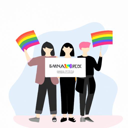 Nhóm người cầm biển báo với các biểu tượng LGBT+ để ủng hộ manhwa đam mỹ và tầm quan trọng của nó đối với xã hội.