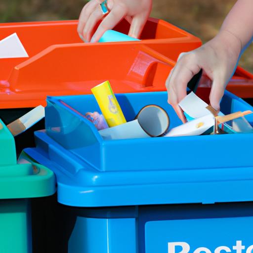 Mọi người phân loại và tổ chức các loại rác vào các thùng tái chế khác nhau.