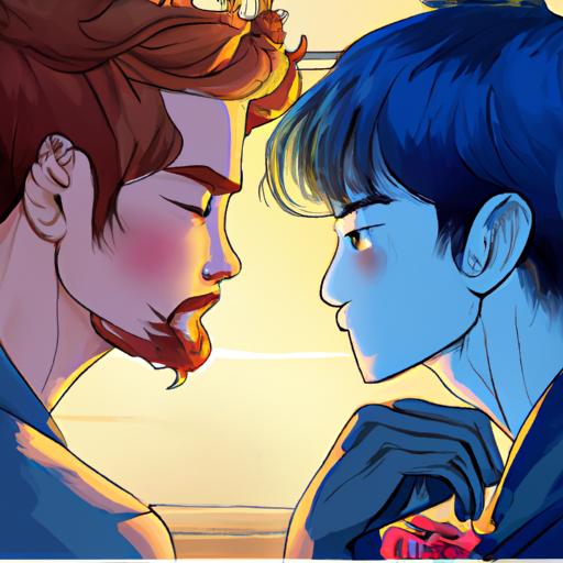 Một minh họa đầy màu sắc miêu tả một cảnh tình yêu lãng mạn giữa hai nhân vật nam trong một truyện Manhua Đam Mỹ.