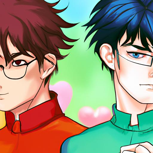 Minh họa đầy màu sắc về hai nhân vật nam từ một manga đam mỹ nổi tiếng.