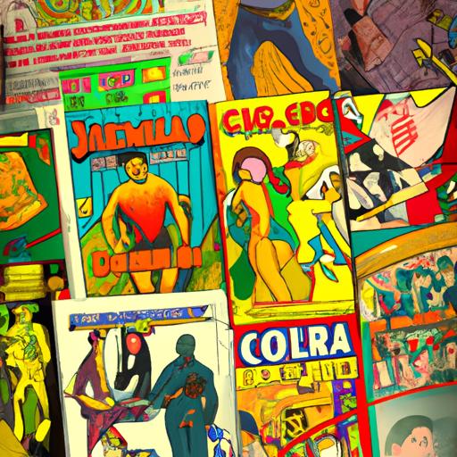 Một bức tranh tuyển tập bìa truyện tranh thể hiện những thể loại phổ biến trong truyện tranh Nam Mỹ